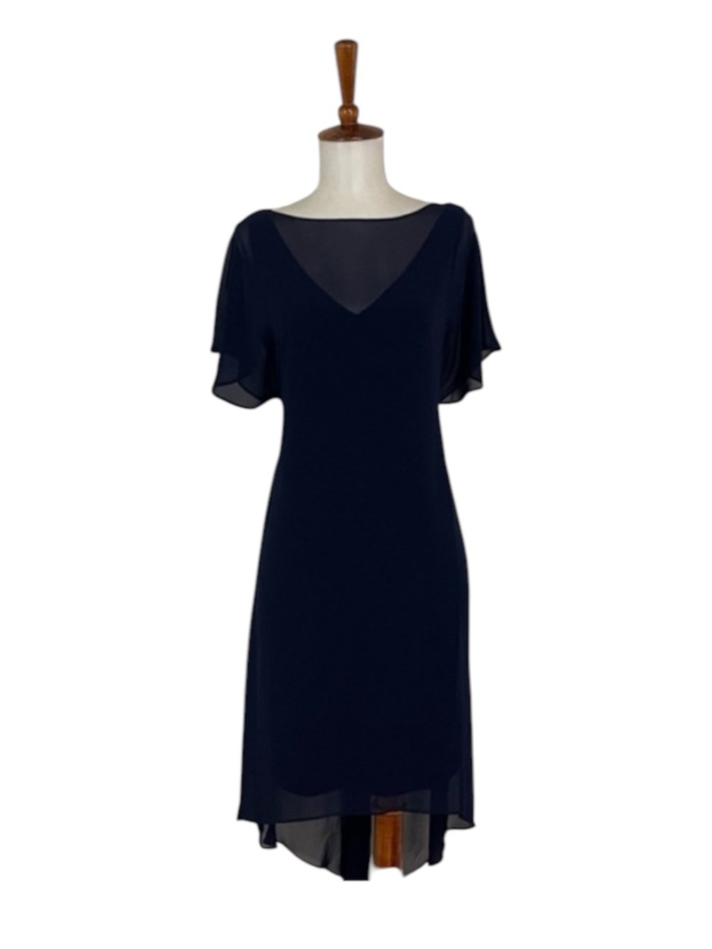 Adrianna Papell Blue Sheer High Low Midi Dress XS Dark Fairy Romance Minimalist